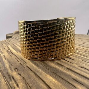 Cuff Bracelet Gold Color Stamped Weave Design Wide Plated Fashion Bracelet